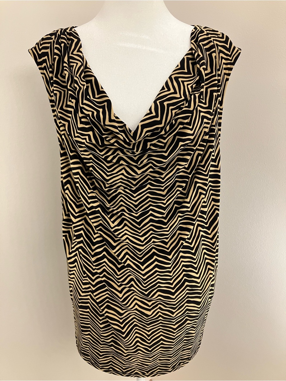 Chaps Black and Cream Cowl Neck Sleeveless Top